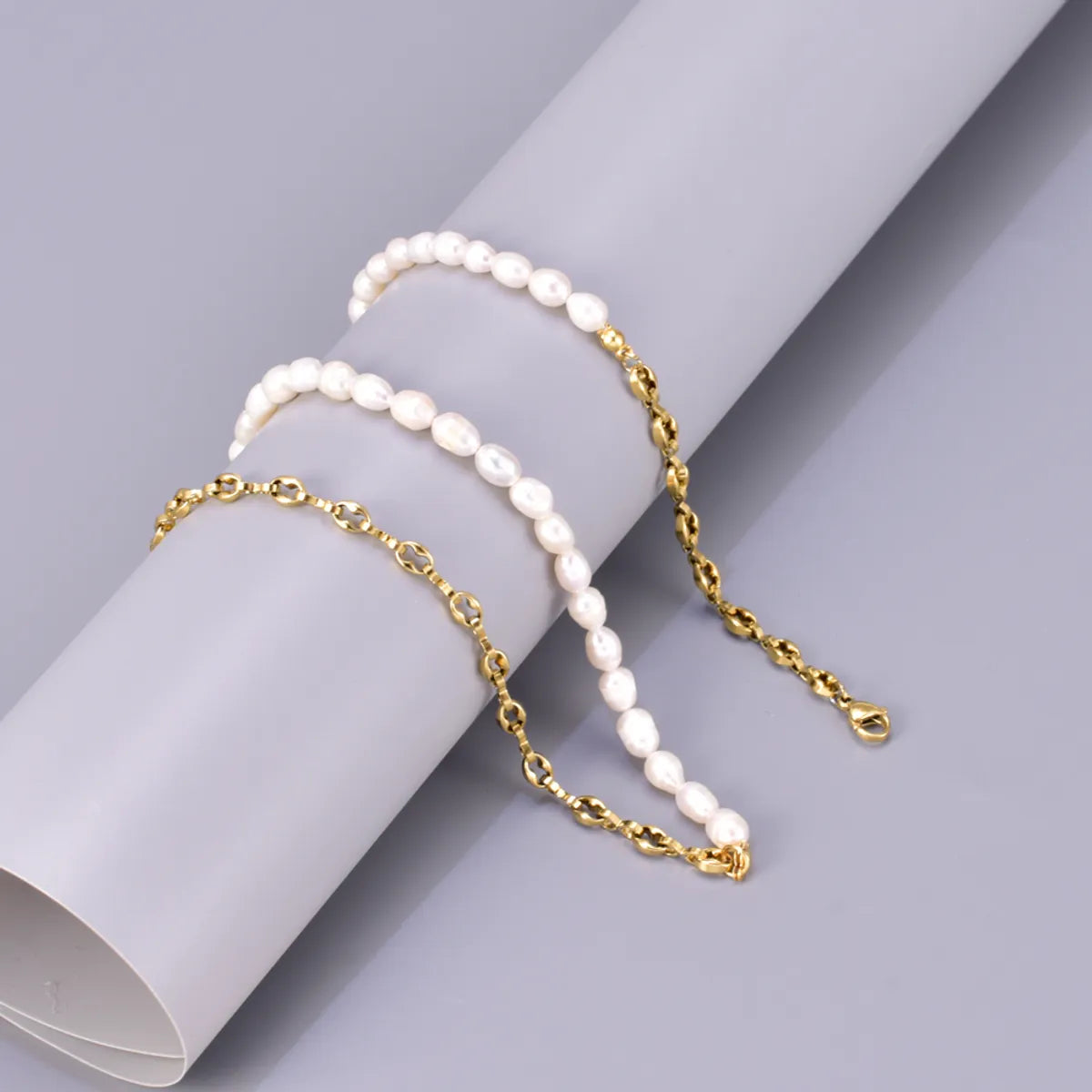 Wholesale Jewelry Simple Style Classic Style Pearl 304 Stainless Steel Titanium Steel Freshwater Pearl 18K Gold Plated Beaded Plating Bracelets Necklace