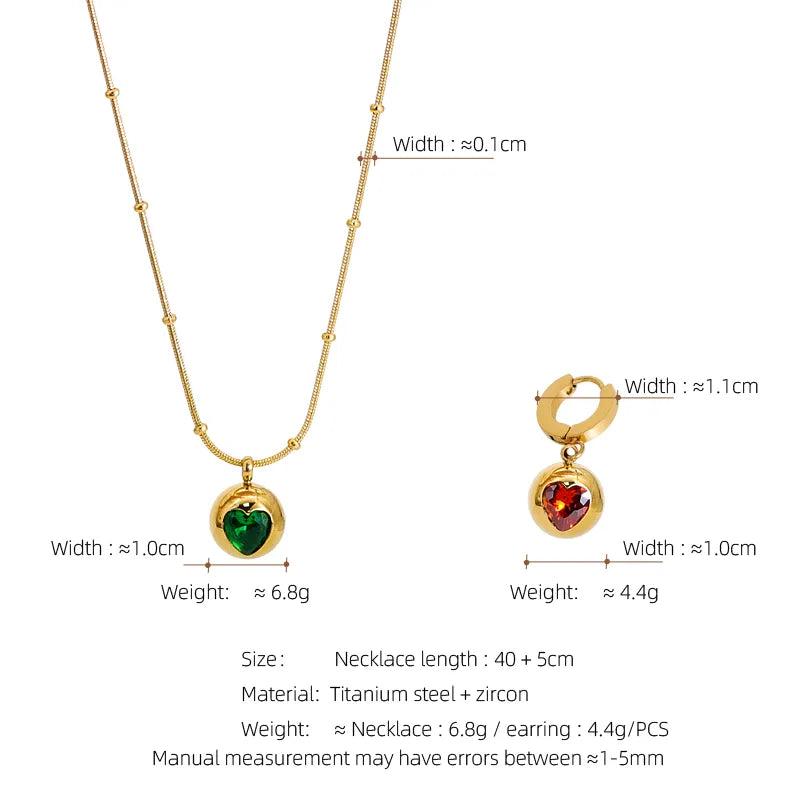 304 Stainless Steel 18K Gold Plated Simple Style Classic Style Plating Inlay Heart Shape Zircon Jewelry Set