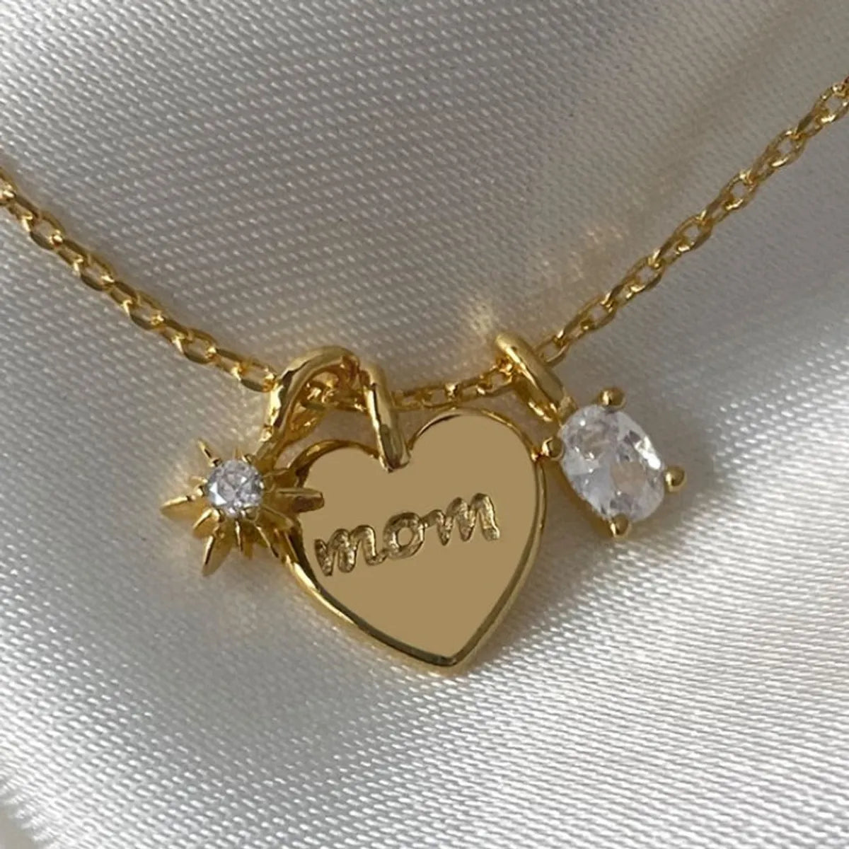 Titanium Steel 18K Gold Plated Simple Style Letter Heart Shape Inlay Zircon Pendant Necklace