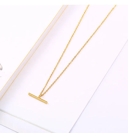 Wholesale Jewelry Simple Style One Word Titanium Steel 18K Gold Plated Plating Earrings Necklace