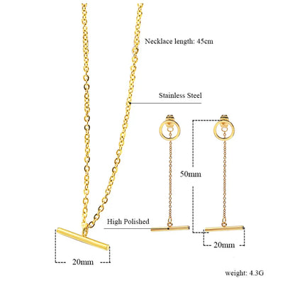 Wholesale Jewelry Simple Style One Word Titanium Steel 18K Gold Plated Plating Earrings Necklace