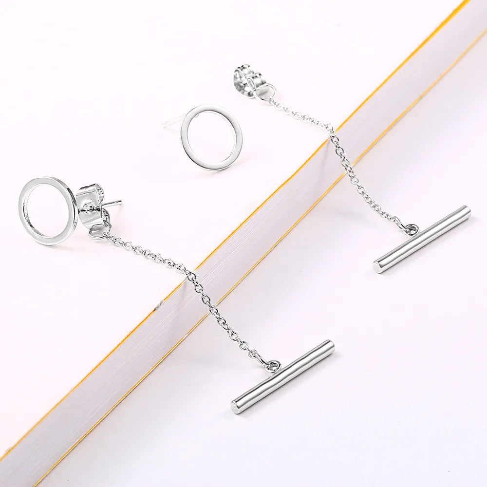 Wholesale Jewelry Simple Style One Word Titanium Steel 18K Gold Plated Plating Earrings Necklace