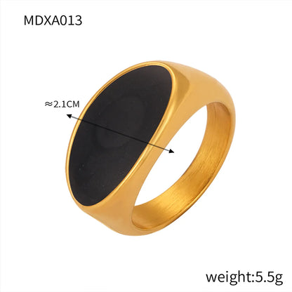 Wholesale Jewelry Streetwear Oval Titanium Steel 18K Gold Plated Enamel Plating Rings