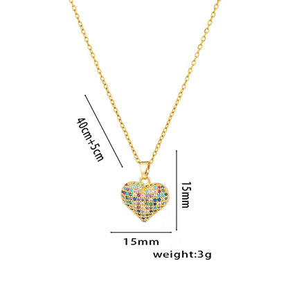 Wholesale Jewelry Sweet Solid Color Titanium Steel Zircon 18K Gold Plated Inlay Pendant Necklace