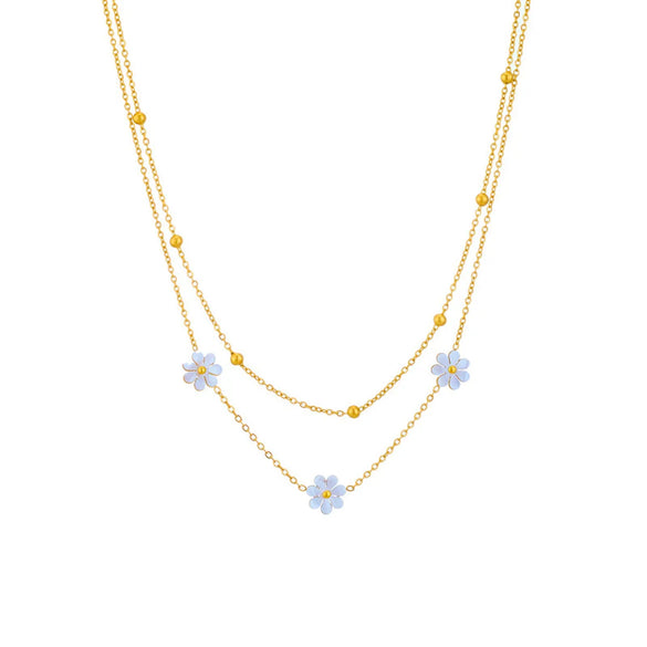 Titanium Steel 18K Gold Plated Sweet Pastoral Inlay Flower Acrylic Jewelry Set