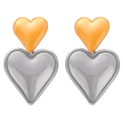 Titanium Steel 18K Gold Plated Sweet Simple Style Heart Shape Earrings Necklace