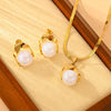 Titanium Steel 18K Gold Plated Sweet Simple Style Pearl Round Earrings Necklace