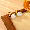 Titanium Steel 18K Gold Plated Sweet Simple Style Pearl Round Earrings Necklace