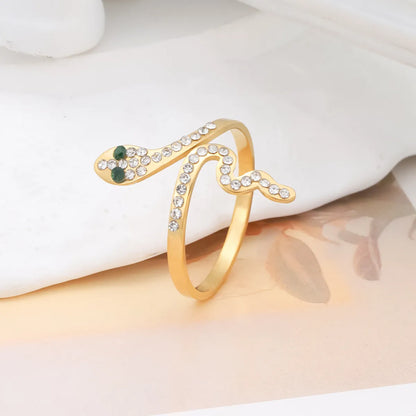 Titanium Steel 18K Gold Plated Vintage Style Simple Style Inlay Snake Rhinestones Rings