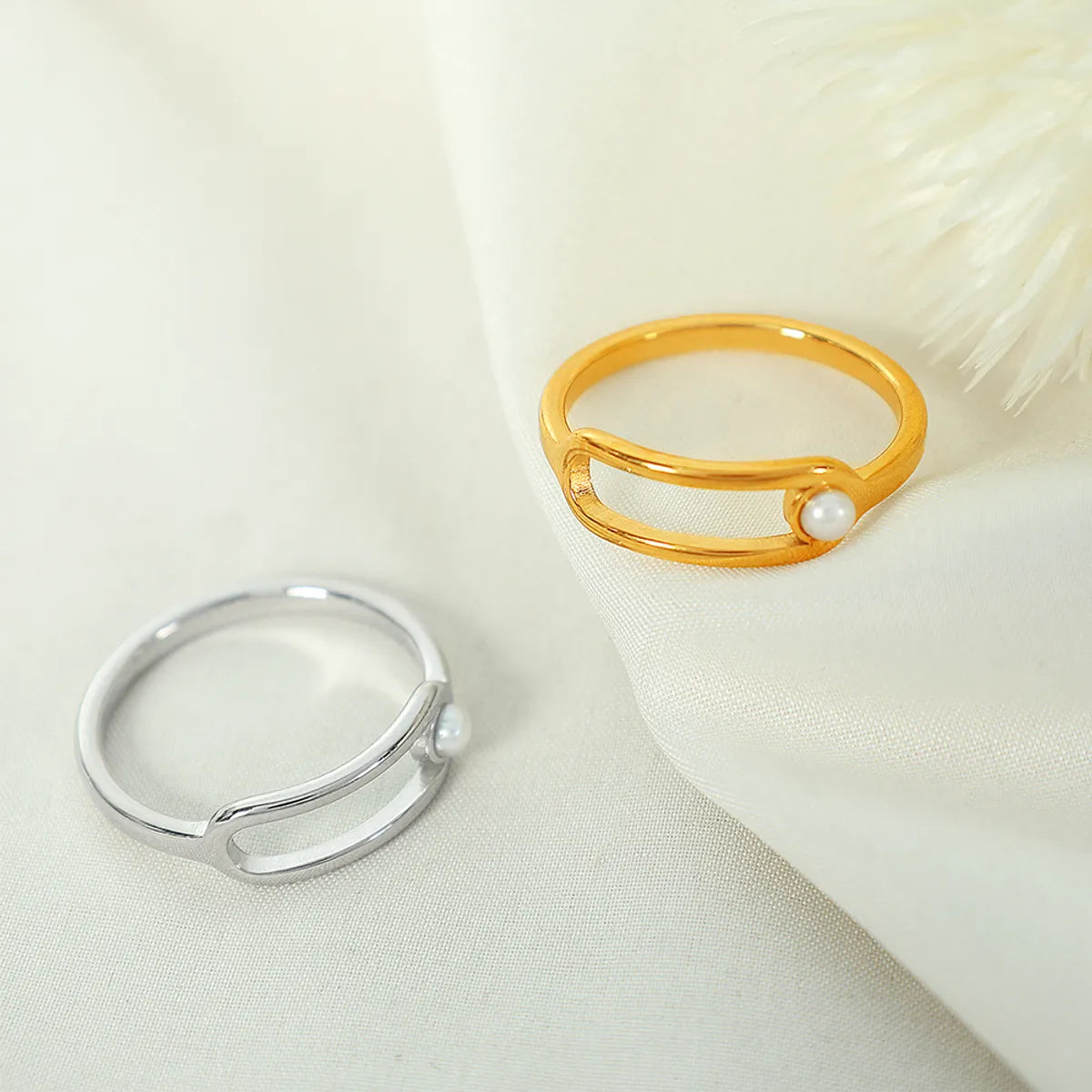 Titanium Steel 18K Gold Plated Vintage Style Simple Style Plating Inlay Lines Pearl Rings