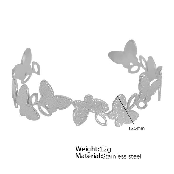 316L Stainless Steel Adjustable Open Bracelet Natural Heavy Industry Hammered Texture Exaggerated Stylish Electroplated Design