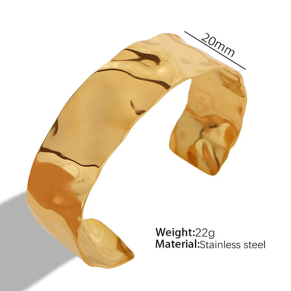 316L Stainless Steel Adjustable Open Bracelet Natural Heavy Industry Hammered Texture Exaggerated Stylish Electroplated Design