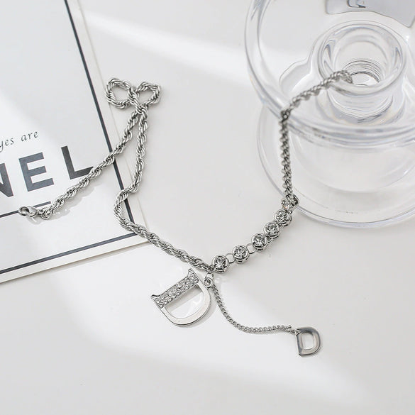 Titanium Steel And Alloy Dshaped Pendant Necklace With Diamonds And Hemp Rope Chain For Women Highend Cool Style With Letters Numbers Text