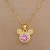 Titanium Steel And Brass Cartoon Geometric Style Full Diamond Inlaid Mickey Head Necklace For Women