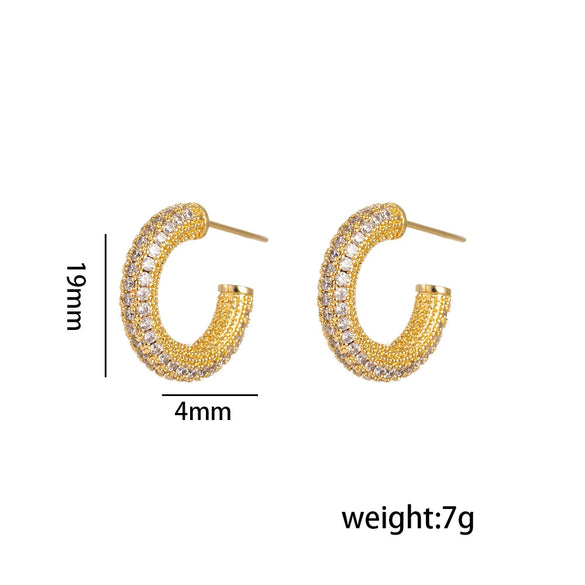 Titanium Steel And Copper Cshaped And Heartshaped Retro Earrings With Diamond Electroplating Design For Women