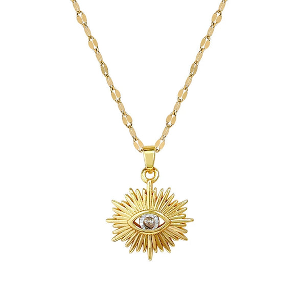 Titanium Steel And Copper Devil's Eye Necklace With Micropaved Zircon And Geometric Pattern Electroplated Real Gold Cartoon Style For Women