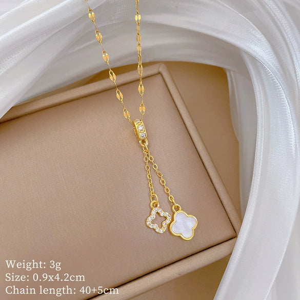 Titanium Steel And Copper Doublelayer Lucky Flower Microinlaid Real Gold Geometric Cartoon Style Women's Necklace