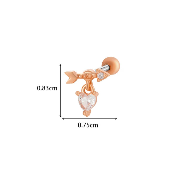 Titanium Steel And Copper Earrings With Inlaid Zircon Heart Bow Bear Design Electroplated For Women Fashion Flower Style