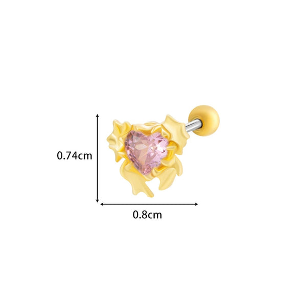 Titanium Steel And Copper Earrings With Inlaid Zircon Heart Bow Bear Design Electroplated For Women Fashion Flower Style