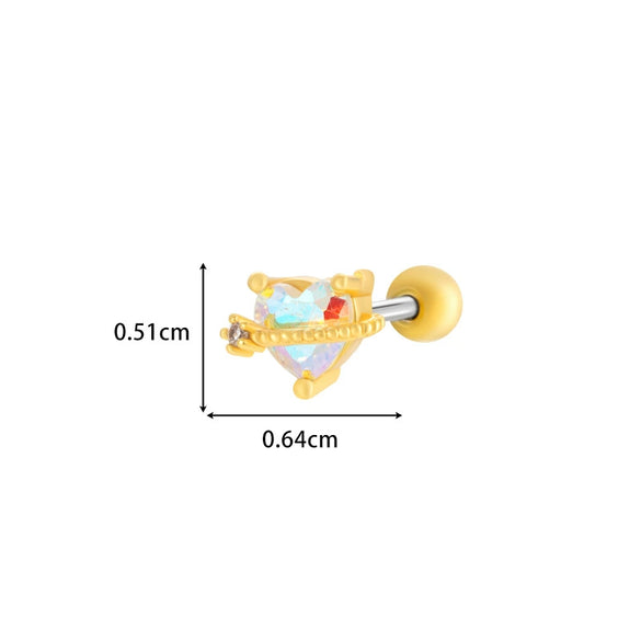 Titanium Steel And Copper Earrings With Inlaid Zircon Heart Bow Bear Design Electroplated For Women Fashion Flower Style