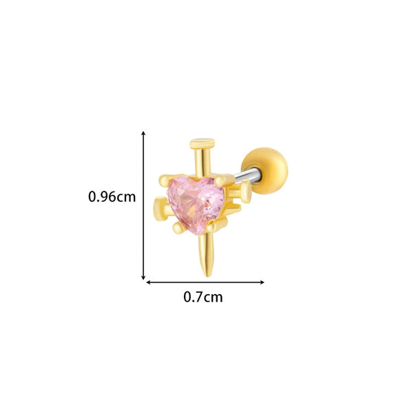 Titanium Steel And Copper Earrings With Inlaid Zircon Heart Bow Bear Design Electroplated For Women Fashion Flower Style