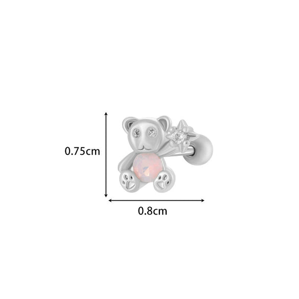 Titanium Steel And Copper Earrings With Inlaid Zircon Heart Bow Bear Design Electroplated For Women Fashion Flower Style