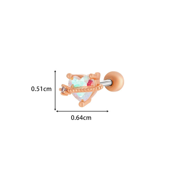 Titanium Steel And Copper Earrings With Inlaid Zircon Heart Bow Bear Design Electroplated For Women Fashion Flower Style