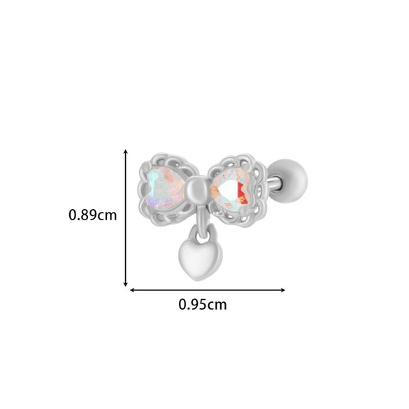 Titanium Steel And Copper Earrings With Inlaid Zircon Heart Bow Bear Design Electroplated For Women Fashion Flower Style