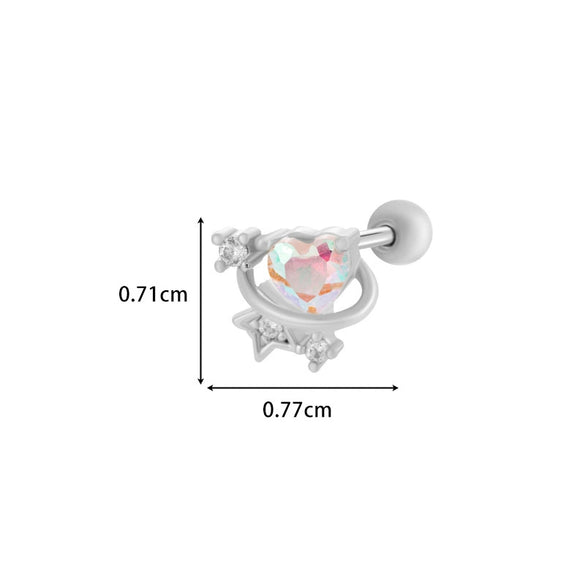 Titanium Steel And Copper Earrings With Inlaid Zircon Heart Bow Bear Design Electroplated For Women Fashion Flower Style