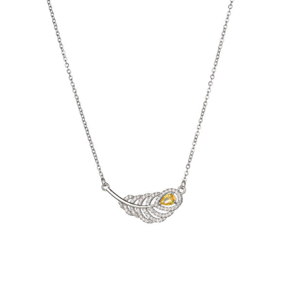 Titanium Steel And Copper Feather Necklace With Diamond Light Luxury Design For Women