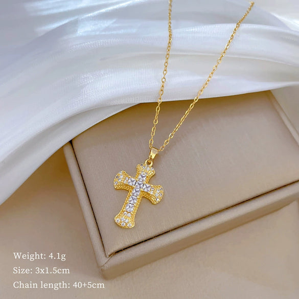 Titanium Steel And Copper Geometric Simple Lucky Necklace With Real Gold Microinlaid And Electroplating For Unisex