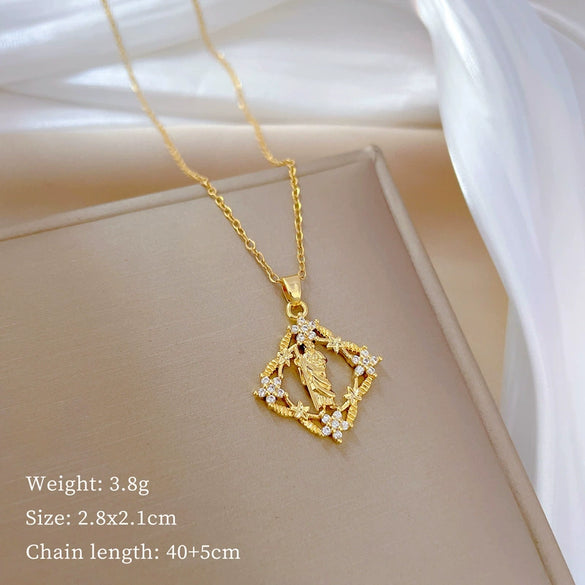 Titanium Steel And Copper Geometric Simple Lucky Necklace With Real Gold Microinlaid And Electroplating For Unisex