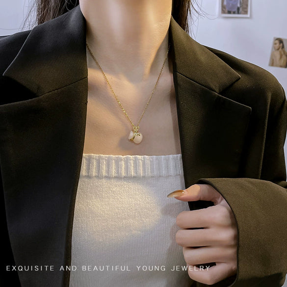 Titanium Steel And Copper Gourd Money Bag Pendant Necklace For Women With Electroplating Design