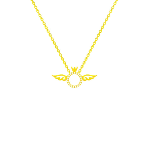 Titanium Steel And Copper Hollow Angel Wings Pendant Necklace With Zirconia Design Cross Chain Geometric And Crown Pattern For Women