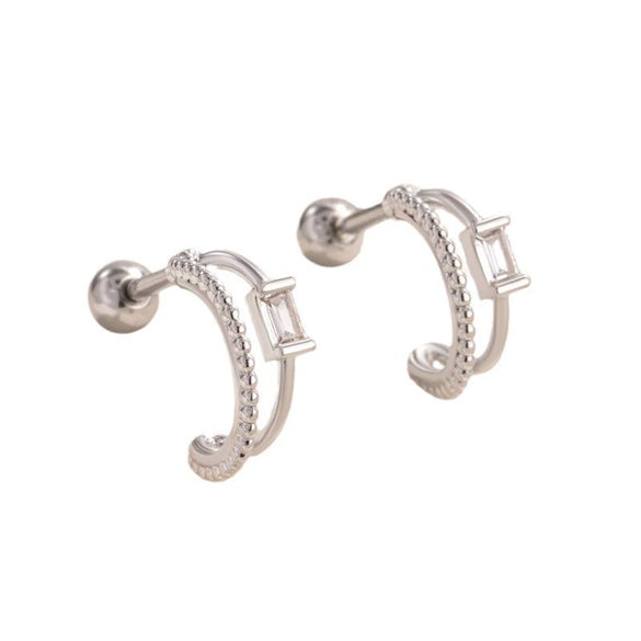 Titanium Steel And Copper Inlaid Zircon Double Arc Women's Earrings With Lovely And Geometric Style