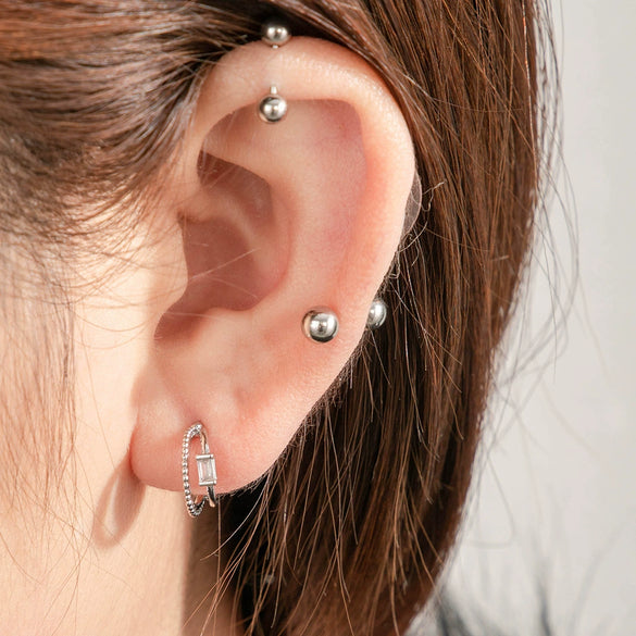 Titanium Steel And Copper Inlaid Zircon Double Arc Women's Earrings With Lovely And Geometric Style