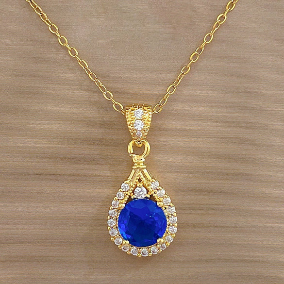 Titanium Steel And Copper Light Luxury Microinlaid Real Gold Water Drop Necklace With Geometric Design For Women