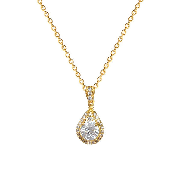 Titanium Steel And Copper Light Luxury Microinlaid Real Gold Water Drop Necklace With Geometric Design For Women