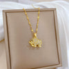Titanium Steel And Copper Microinlaid Real Gold Stereo Elephant Necklace With Geometric And Cartoon Design For Women