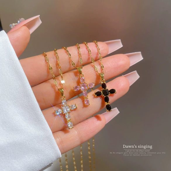 Titanium Steel And Copper Micropaved Cross Geometric Cartoon Style Women's Clavicle Necklace