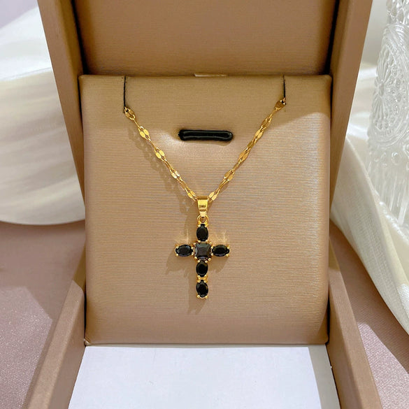 Titanium Steel And Copper Micropaved Cross Geometric Cartoon Style Women's Clavicle Necklace