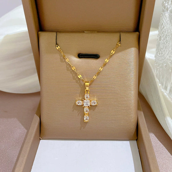Titanium Steel And Copper Micropaved Cross Geometric Cartoon Style Women's Clavicle Necklace