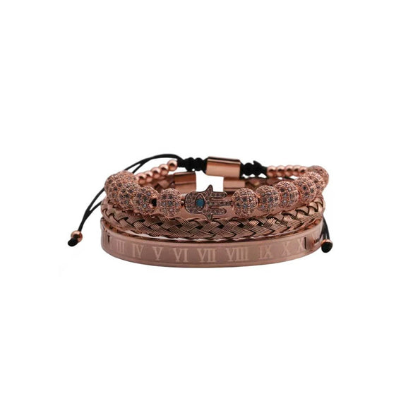 Titanium Steel And Copper Roman Letter Twist Open Bracelet Set With Crown Woven Design Electroplated Fashion Jewelry For Unisex