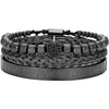 Titanium Steel And Copper Roman Letter Twist Open Bracelet Set With Crown Woven Design Electroplated Fashion Jewelry For Unisex