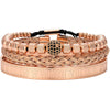 Titanium Steel And Copper Roman Letter Twist Open Bracelet Set With Crown Woven Design Electroplated Fashion Jewelry For Unisex