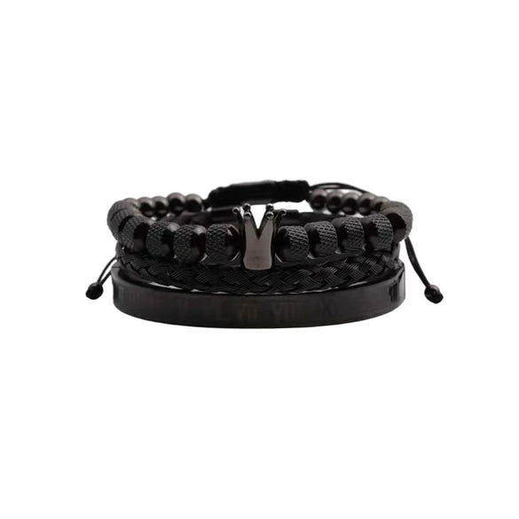 Titanium Steel And Copper Roman Letter Twist Open Bracelet Set With Crown Woven Design Electroplated Fashion Jewelry For Unisex