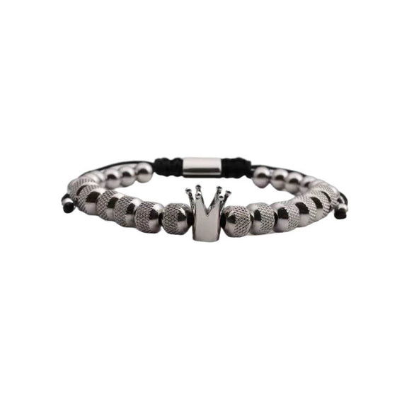 Titanium Steel And Copper Roman Letter Twist Open Bracelet Set With Crown Woven Design Electroplated Fashion Jewelry For Unisex
