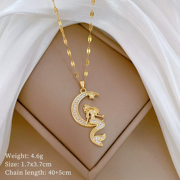 Titanium Steel And Copper Unisex Geometric Heavy Industry Necklace With Microinlaid Real Gold Plating And Diamond Design