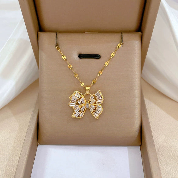 Titanium Steel And Copper Unisex Geometric Heavy Industry Necklace With Microinlaid Real Gold Plating And Diamond Design