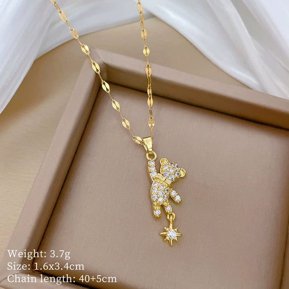 Titanium Steel And Copper Unisex Geometric Heavy Industry Necklace With Microinlaid Real Gold Plating And Diamond Design